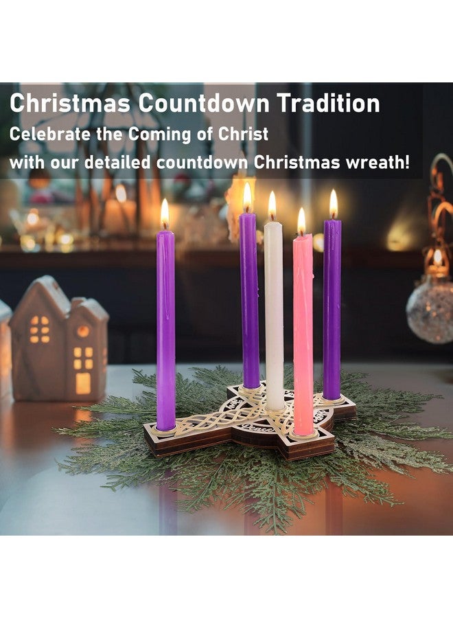 Shellwei Christmas Advent Wreath Candle Holder, Nativity Candle Holder with Celtic Knot Cross Shaped Advent Candle Holder for Christmas Table Centerpiece Decorations Religious Gift(Wood,Beige) - Image 4