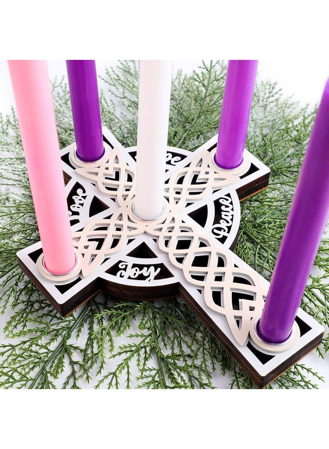 Shellwei Christmas Advent Wreath Candle Holder, Nativity Candle Holder with Celtic Knot Cross Shaped Advent Candle Holder for Christmas Table Centerpiece Decorations Religious Gift(Wood,Beige) - Image 1