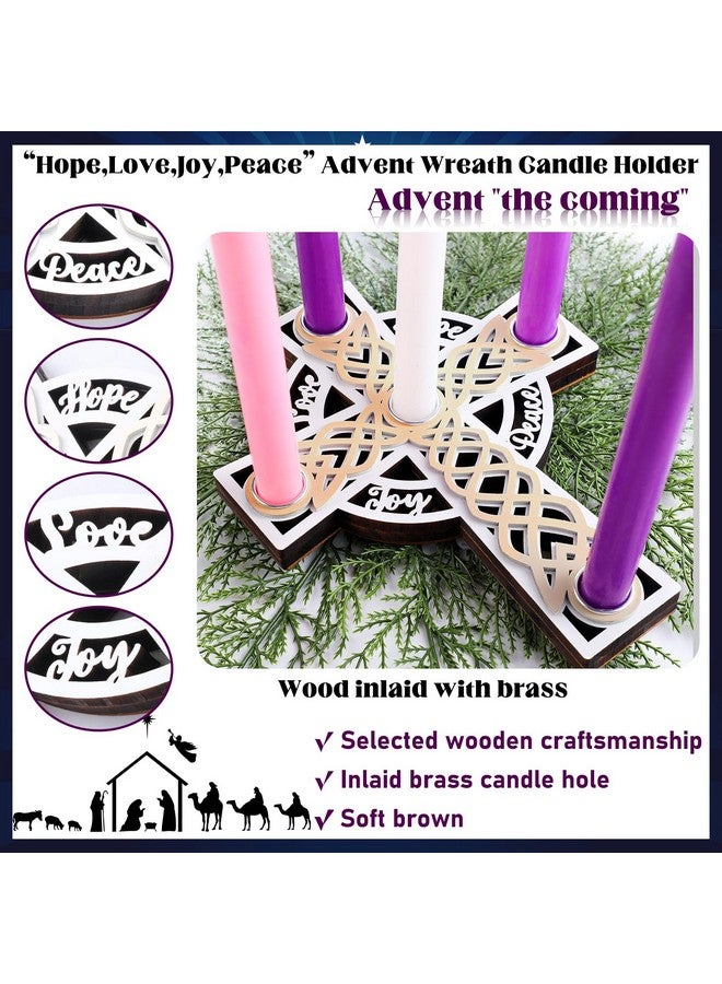 Shellwei Christmas Advent Wreath Candle Holder, Nativity Candle Holder with Celtic Knot Cross Shaped Advent Candle Holder for Christmas Table Centerpiece Decorations Religious Gift(Wood,Beige) - Image 2