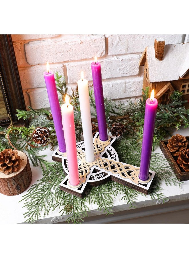 Shellwei Christmas Advent Wreath Candle Holder, Nativity Candle Holder with Celtic Knot Cross Shaped Advent Candle Holder for Christmas Table Centerpiece Decorations Religious Gift(Wood,Beige) - Image 3