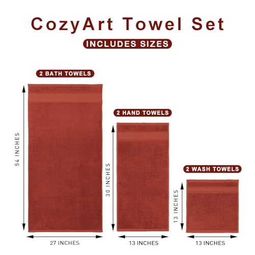 COZYART Burnt Orange Bath Towel Set 6 Piece, Luxury 100% Turkish Cotton 650GSM Hotel Quality, Soft, Absorbent, Towel Sets for Bathroom with 2 Bath Towels 2 Hand Towels 2 Washcloths - Image 3