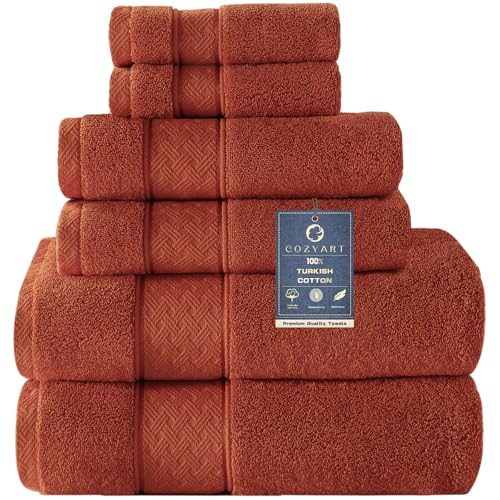 COZYART Burnt Orange Bath Towel Set 6 Piece, Luxury 100% Turkish Cotton 650GSM Hotel Quality, Soft, Absorbent, Towel Sets for Bathroom with 2 Bath Towels 2 Hand Towels 2 Washcloths - Image 1
