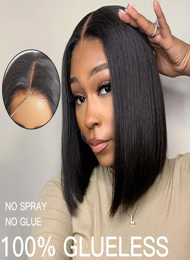WEQUEEN Wear and Go Glueless Bob Wig Human Hair Pre Plucked Pre Cut 4x4 Skin-like Lace 250% Density Straight Short Bob Wig for Black Women 12 Inch - Image 3