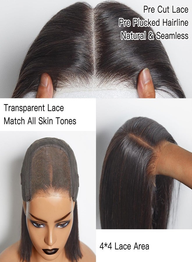 WEQUEEN Wear and Go Glueless Bob Wig Human Hair Pre Plucked Pre Cut 4x4 Skin-like Lace 250% Density Straight Short Bob Wig for Black Women 12 Inch - Image 5
