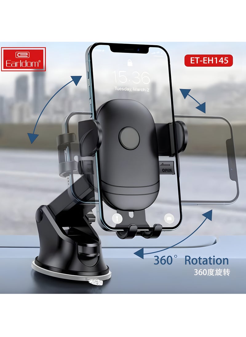 EarldomEH145 Car Phone Holder with 360° Rotation and Strong Attachment - Suitable for All Cars - Black - pzsku/Z08B3FDC9DD0F8E9F8399Z/45/1741079342/f2e14c1c-4c77-4e61-bc16-b12ee7ec885b