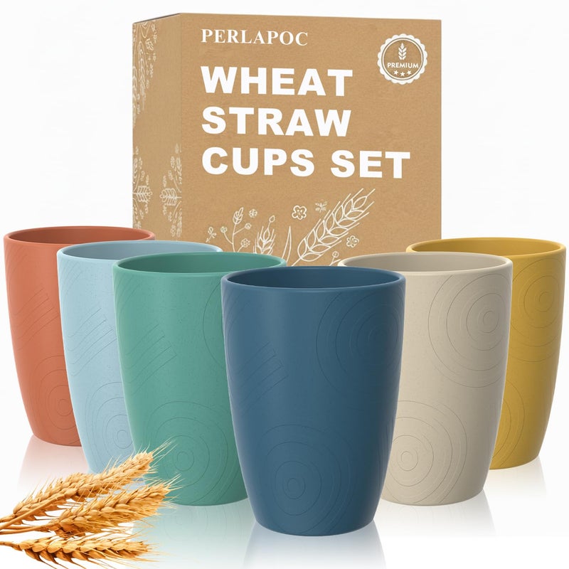 Perlapoc Wheat Straw Cups, Plastic Cups Reusable, Unbreakable Drinking Glasses Set of 6, Plastic Cups for Kitchen Camping Outdoor, 16 OZ Dishwasher Safe Tumblers & Water Glasses, Multi - Image 1