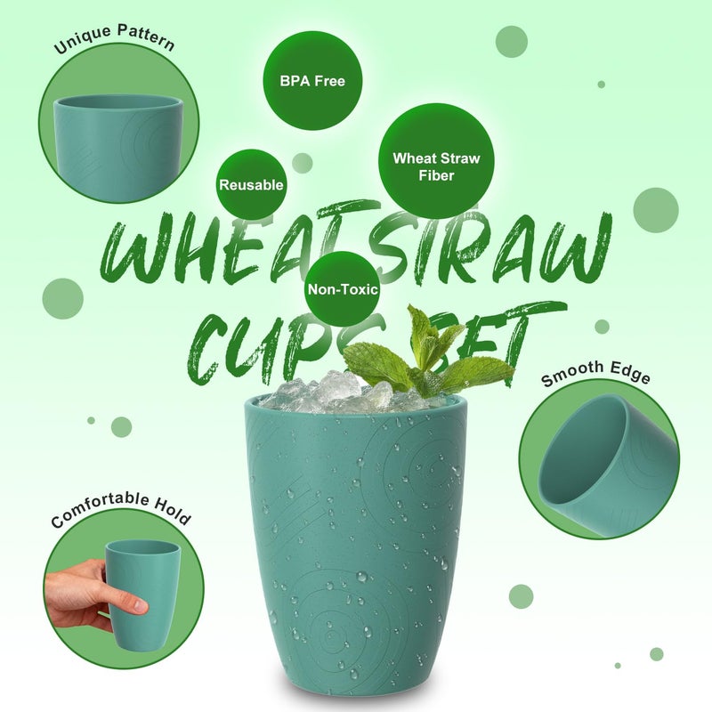 Perlapoc Wheat Straw Cups, Plastic Cups Reusable, Unbreakable Drinking Glasses Set of 6, Plastic Cups for Kitchen Camping Outdoor, 16 OZ Dishwasher Safe Tumblers & Water Glasses, Multi - Image 2