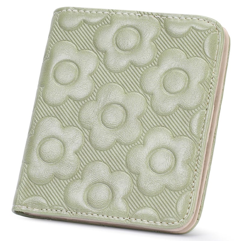 VIMUTI Womens Wallet,Slim Small Wallet Women RFID Bifold Compact Wallets for Women 3D Embossed Leather Wallet with ID Credit Card Holder Zipper Coin Pocket Green - Image 1