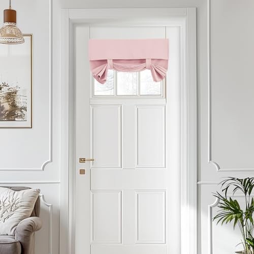 Vatge Baby Pink Small Door Curtains Thermal Insulated Nursery French Door Curtain Panel Rose Blush Short Window Covering 1 Panel W24 x L18 Baby Pink - Image 1