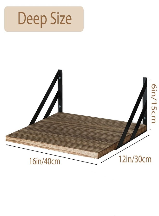 Walasis Deep Floating Shelves for Wall - 12 Inch Large Wall-Mounted Display Shelf for Kitchen - Wide Hanging Wood Shelving Storage for Bathroom (Torched Wood) - Image 3