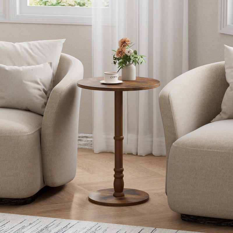 Homleke 16" Round Side Tables, Solid Wood Pillar with Wood Top & Base, Small Drink Accent Table for Living Room, Bedroom, Sofa & Office, Easy Assembly, Rustic Brown - Image 2