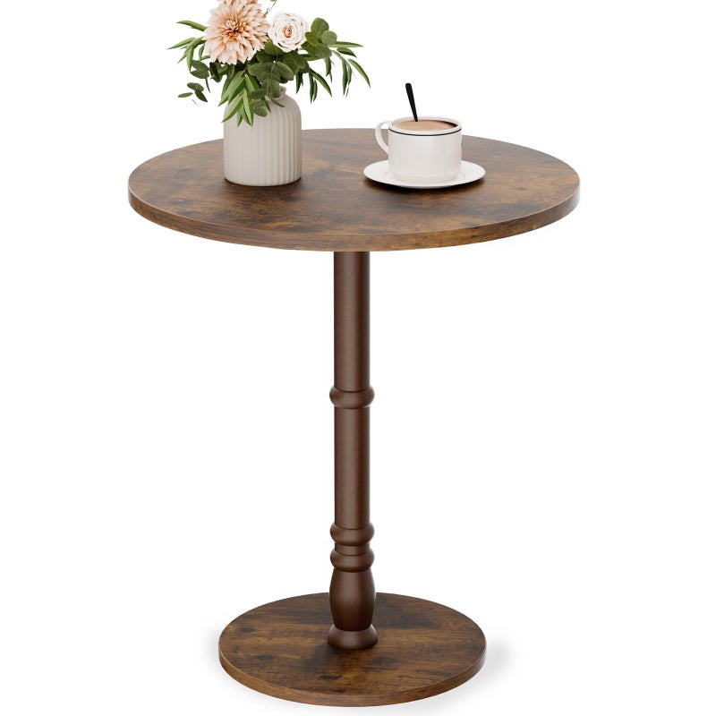 Homleke 16" Round Side Tables, Solid Wood Pillar with Wood Top & Base, Small Drink Accent Table for Living Room, Bedroom, Sofa & Office, Easy Assembly, Rustic Brown - Image 1