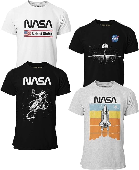 BROOKLYN VERTICAL Officially Approved NASA Product 4-Pack Boys Short Sleeve Crew Neck T-Shirt with Chest Print - Image 2
