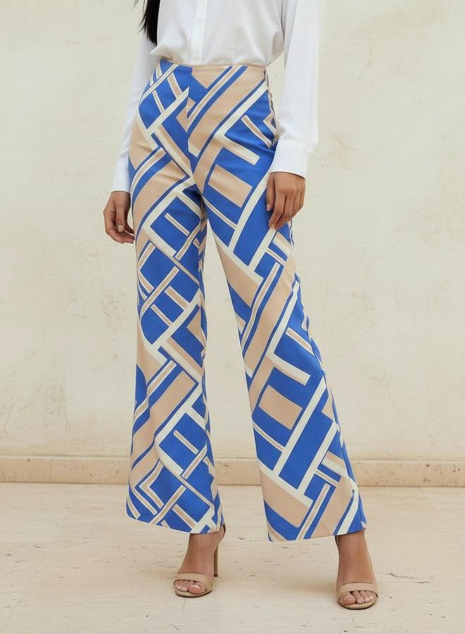 Iconic High Waist Geometric Print Viscose Wide Leg Pants - Image 1