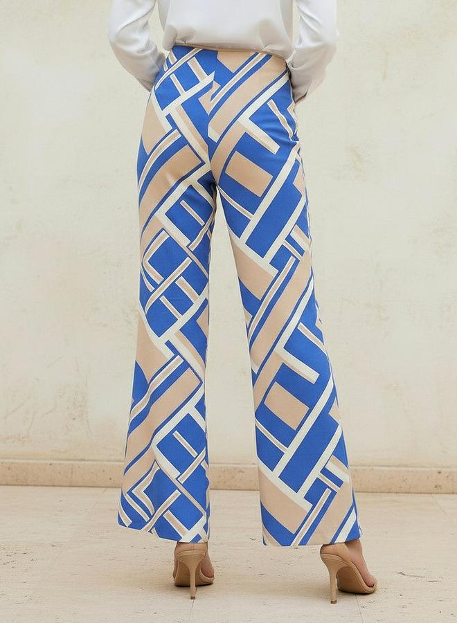 Iconic High Waist Geometric Print Viscose Wide Leg Pants - Image 4
