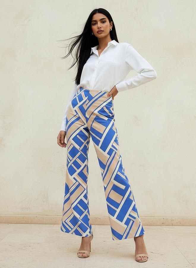 Iconic High Waist Geometric Print Viscose Wide Leg Pants - Image 3