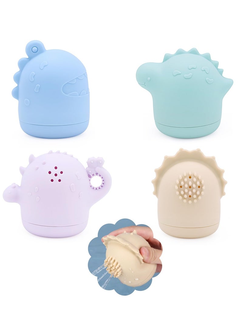 Excefore Bath Toys for Toddlers Age 1-3,Squeezable Dinosaurs Bathtub Toys, Mold Free Silicone Baby Bath Toys for Infants 6 12 18 Months, Baby Shower Toys - Image 1