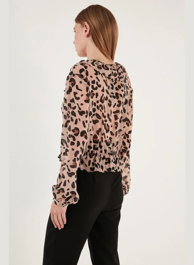 Lela  Lela Leopard Patterned Ruffle V-Neck Tulle Blouse Women's BLOUSE 611KB2034 for Women | Best Price UAE