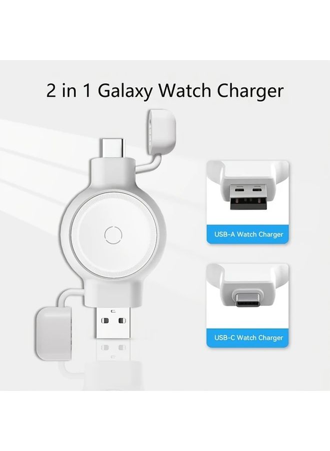 شاحن مغناطيسي لاسلكي وساعة 2 في 1 باللون الأبيض، حامل شحن محمول وسريع بمدخل USB - Image 1