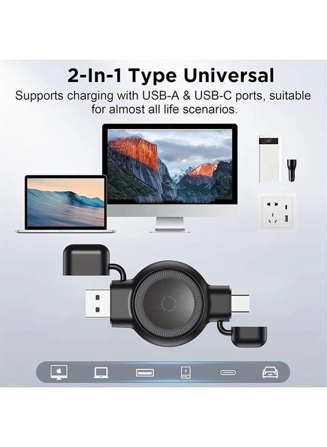 شاحن مغناطيسي لاسلكي وساعة 2 في 1 باللون الأبيض، حامل شحن محمول وسريع بمدخل USB - Image 5