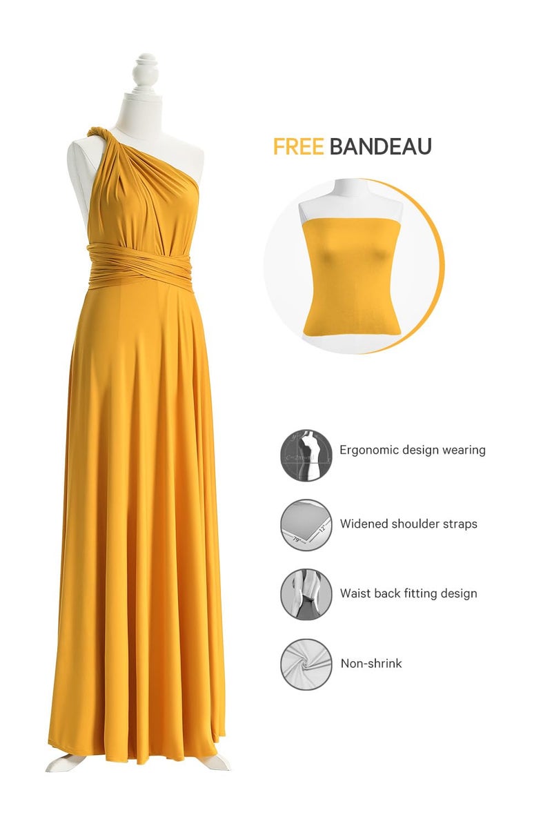 72styles Bridesmaid Convertible Dress Transformer Evening Maxi Dress with Bandeau (One Size, Mustard Yellow) - Image 3