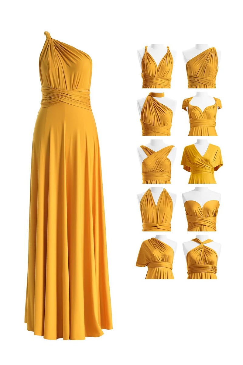 72styles Bridesmaid Convertible Dress Transformer Evening Maxi Dress with Bandeau (One Size, Mustard Yellow) - Image 1