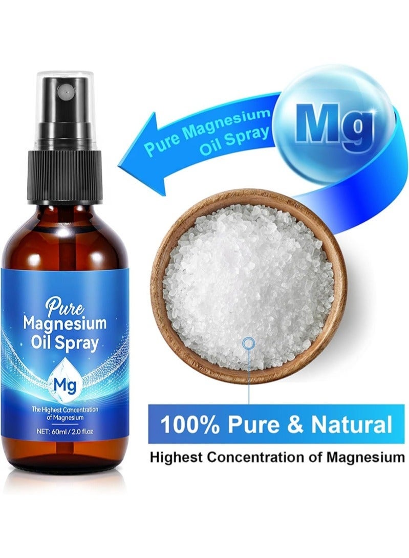 HaLunhi 2 Pack Pure Magnesium Oil Spray, External Magnesium Spray Glass Bottle, Suitable For Feet And Sleep, Organic Magnesium Spray For Feet, Nourishes Skin, Unclogs Pores (60ml+60ml) - Image 3