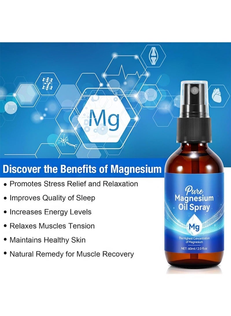 HaLunhi 2 Pack Pure Magnesium Oil Spray, External Magnesium Spray Glass Bottle, Suitable For Feet And Sleep, Organic Magnesium Spray For Feet, Nourishes Skin, Unclogs Pores (60ml+60ml) - Image 5