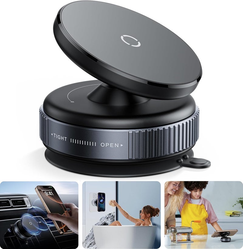 KEKOZE Magnetic Car Mobile Holder For Dashboard Vacuum Suction 360 Phone Holder Mount Hand Free Magnetic Cell Phone Stand With Strong Grip Shockproof Suction Cup Mount For Car Gym Office Table - Black - Image 2