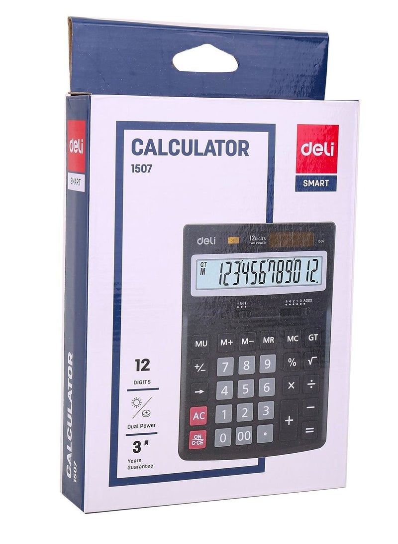 Deli 12-Digit Calculator With Dual Power - Image 1