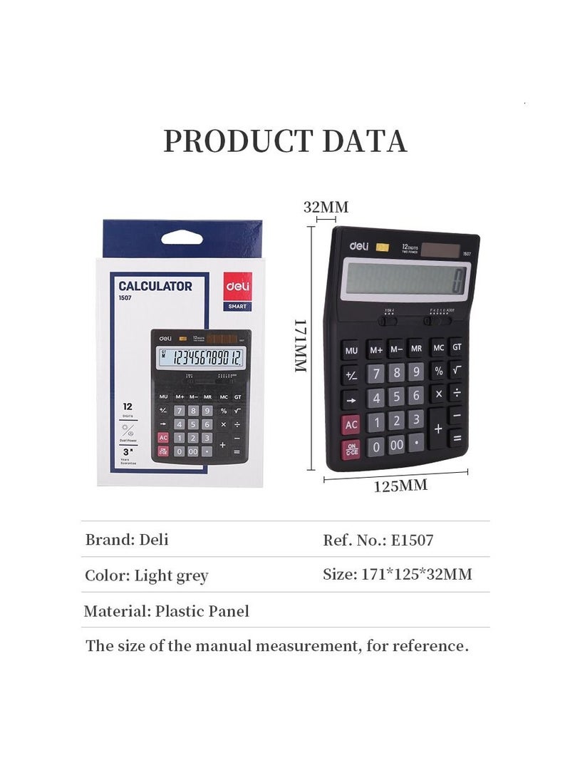 Deli 12-Digit Calculator With Dual Power - Image 3