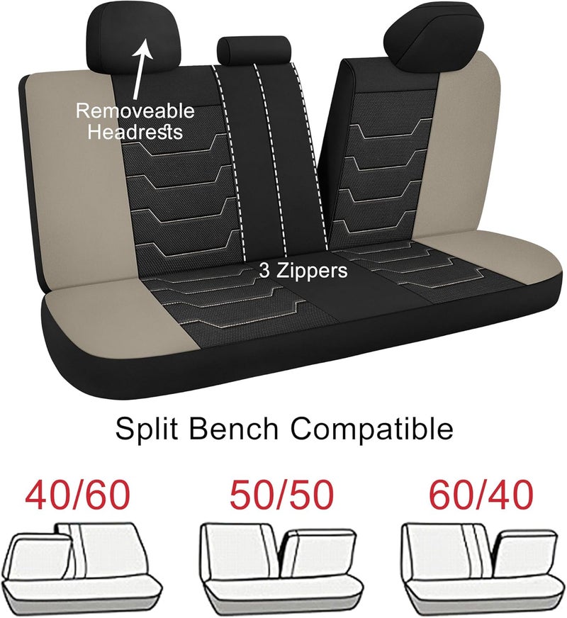 CAROMOP Breathable Car Seat Cover Set - Black/Beige - Image 4