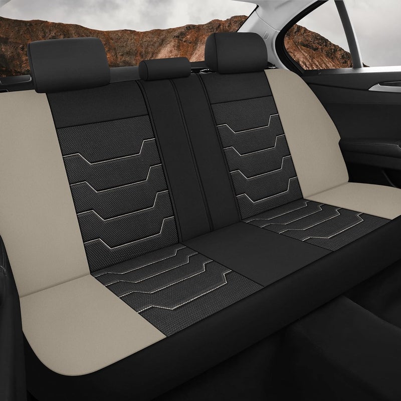 CAROMOP Breathable Car Seat Cover Set - Black/Beige - Image 3