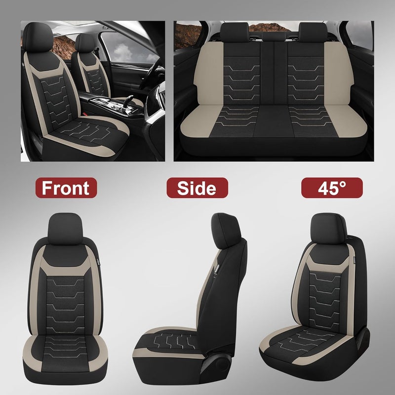 CAROMOP Breathable Car Seat Cover Set - Black/Beige - Image 5