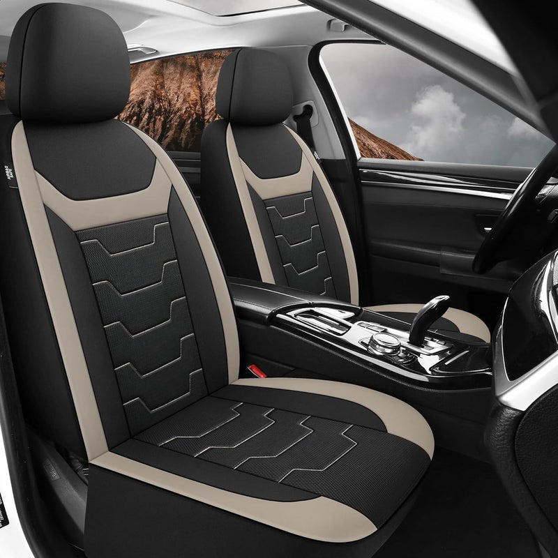 CAROMOP Breathable Car Seat Cover Set - Black/Beige - Image 2