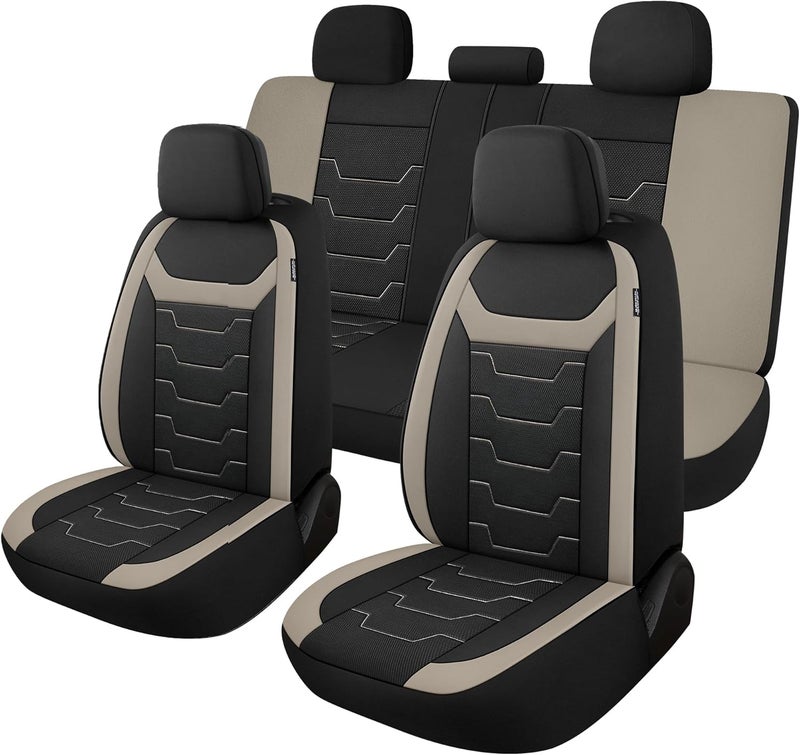 CAROMOP Breathable Car Seat Cover Set - Black/Beige - Image 1