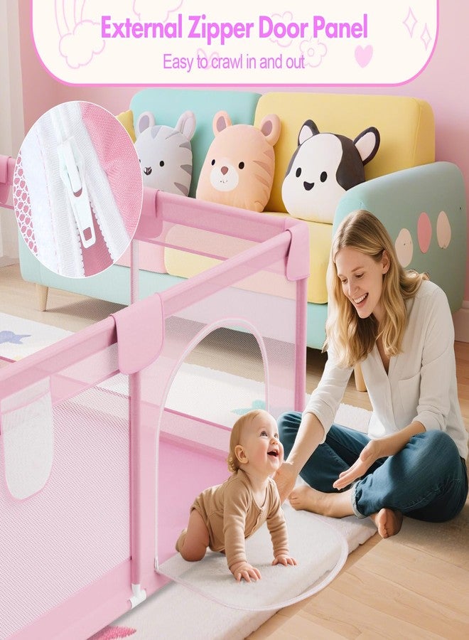 Deeteck Pink Baby Playpen for Girls - 64"x64" Large Playard with Anti-Collision Soft Corners Sturdy Safety Play Yard for Babies and Toddlers Indoor Infant Activity Center with Non-Slip Suckers - Image 4