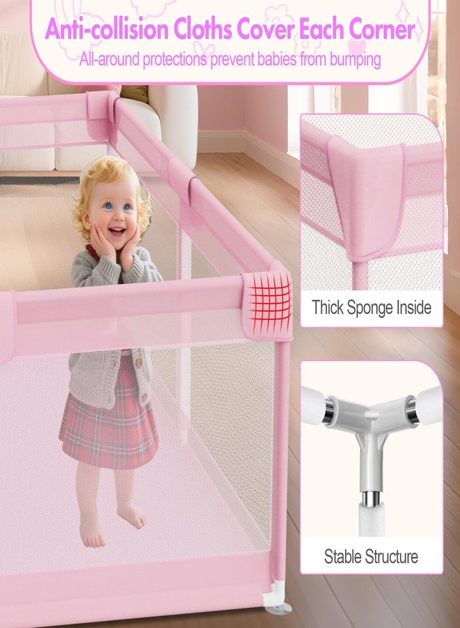 Deeteck Pink Baby Playpen for Girls - 64"x64" Large Playard with Anti-Collision Soft Corners Sturdy Safety Play Yard for Babies and Toddlers Indoor Infant Activity Center with Non-Slip Suckers - Image 3