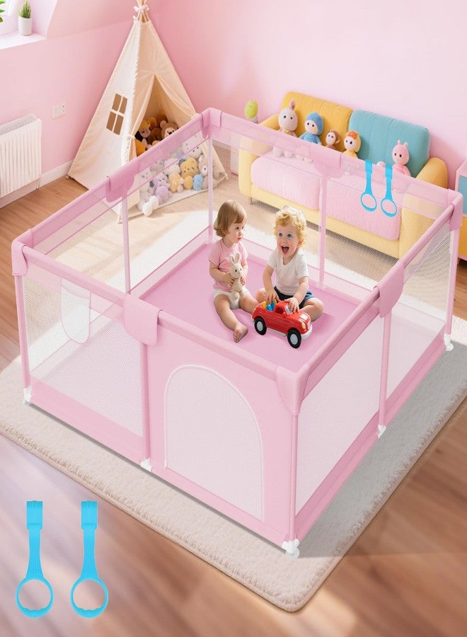 Deeteck Pink Baby Playpen for Girls - 64"x64" Large Playard with Anti-Collision Soft Corners Sturdy Safety Play Yard for Babies and Toddlers Indoor Infant Activity Center with Non-Slip Suckers - Image 1