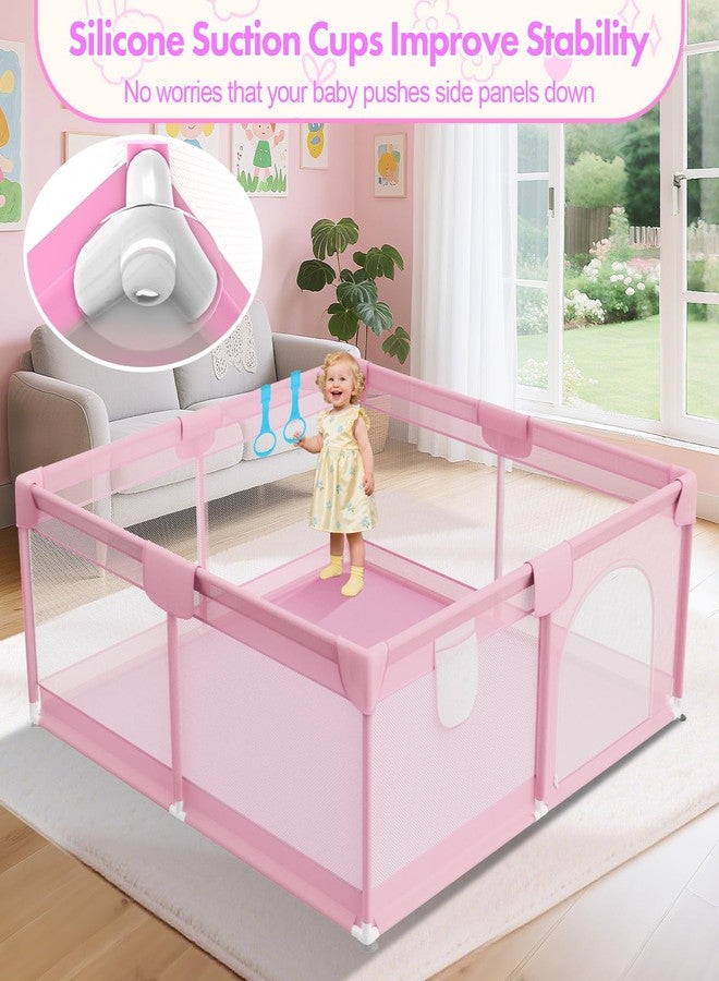 Deeteck Pink Baby Playpen for Girls - 64"x64" Large Playard with Anti-Collision Soft Corners Sturdy Safety Play Yard for Babies and Toddlers Indoor Infant Activity Center with Non-Slip Suckers - Image 2