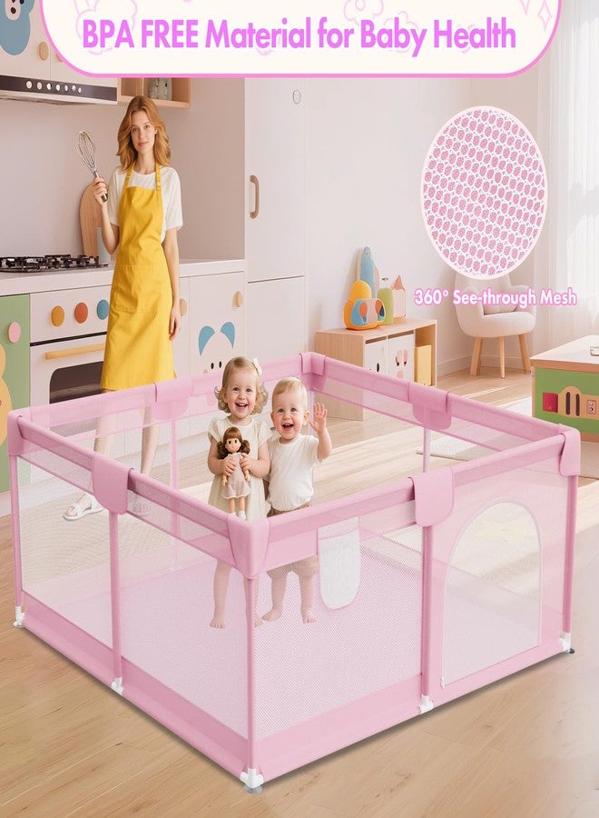 Deeteck Pink Baby Playpen for Girls - 64"x64" Large Playard with Anti-Collision Soft Corners Sturdy Safety Play Yard for Babies and Toddlers Indoor Infant Activity Center with Non-Slip Suckers - Image 5