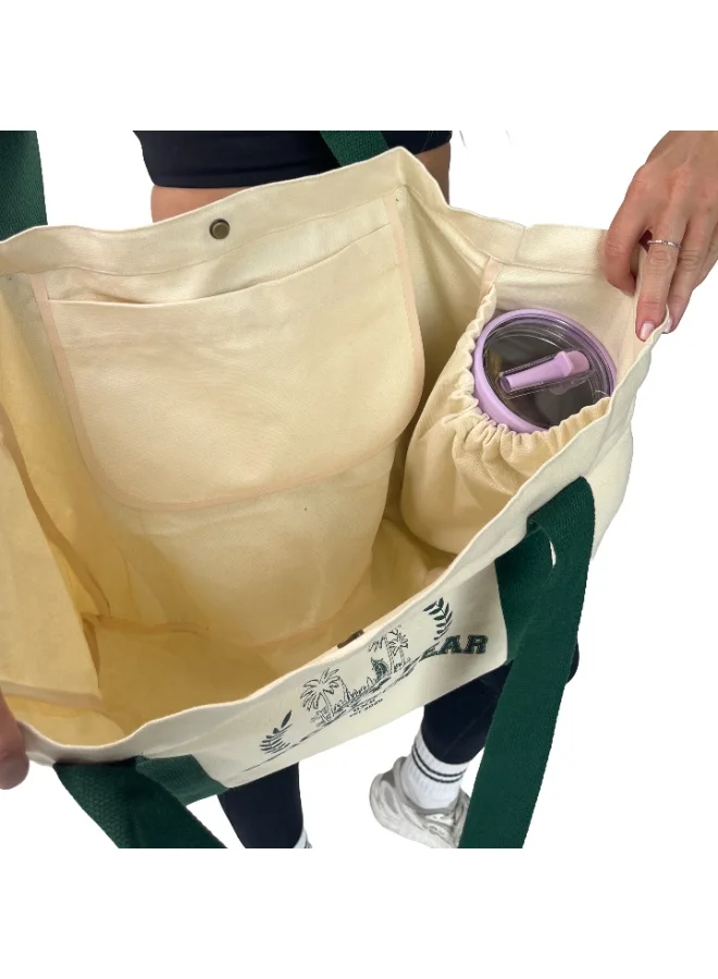 Prickly Pear Green Large Varsity Canvas Tote Bag, Green for Women | Best Price UAE