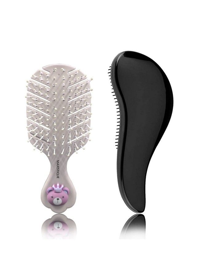 MAJESTIQUE فرشاة شعر صغيرة 2 قطعة فرشاة سفر لفك تشابك الشعر فرشاة صديقة للبيئة لفك تشابك الشعر للأطفال والنساء والرجال فرشاة شعر ميني جيب للمحترفين للشعر المجعد والشعر الرطب والجاف (متعدد الألوان) - Image 2