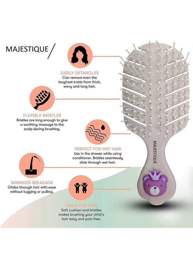 MAJESTIQUE فرشاة شعر صغيرة 2 قطعة فرشاة سفر لفك تشابك الشعر فرشاة صديقة للبيئة لفك تشابك الشعر للأطفال والنساء والرجال فرشاة شعر ميني جيب للمحترفين للشعر المجعد والشعر الرطب والجاف (متعدد الألوان) - Image 3