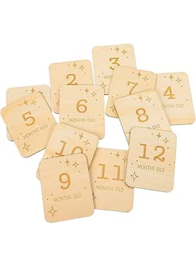 Newborn Milestone Cards 12pcs Wooden Monthly Growth Sign Craft Supplies - Image 1