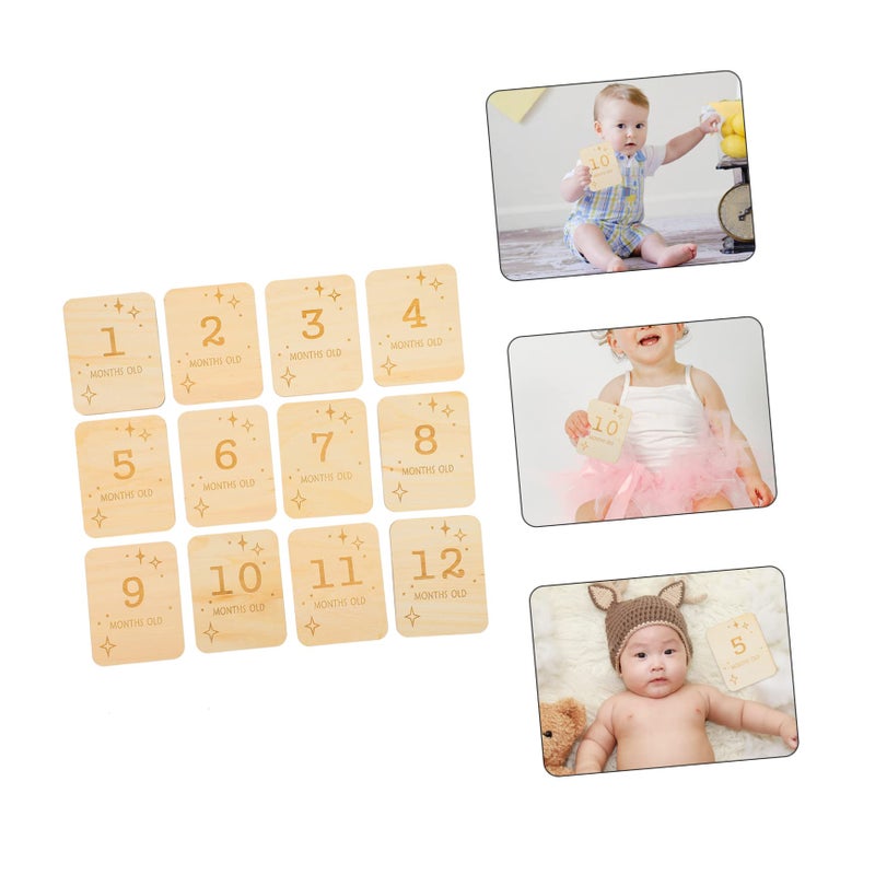 Newborn Milestone Cards 12pcs Wooden Monthly Growth Sign Craft Supplies - Image 4