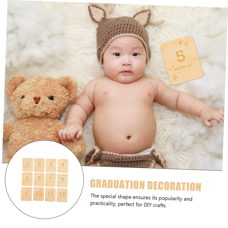 Newborn Milestone Cards 12pcs Wooden Monthly Growth Sign Craft Supplies - Image 5