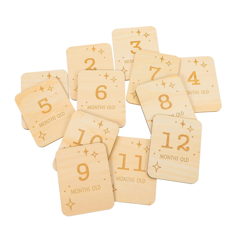 Newborn Milestone Cards 12pcs Wooden Monthly Growth Sign Craft Supplies - Image 2