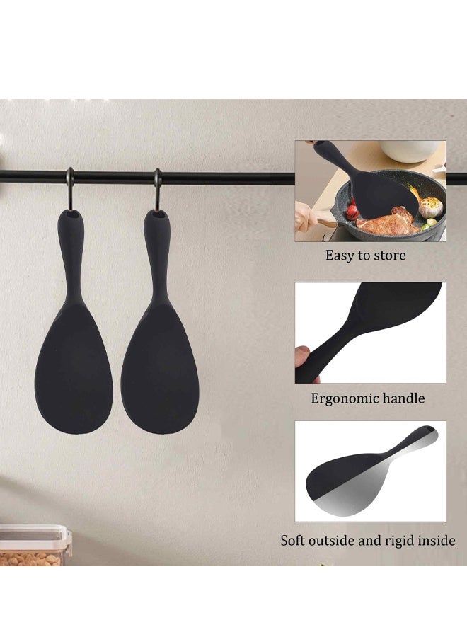 Silicone Non-Stick Rice Paddle, Heat Resistant Spoon for Rice Mashed Potato, Black - Image 2