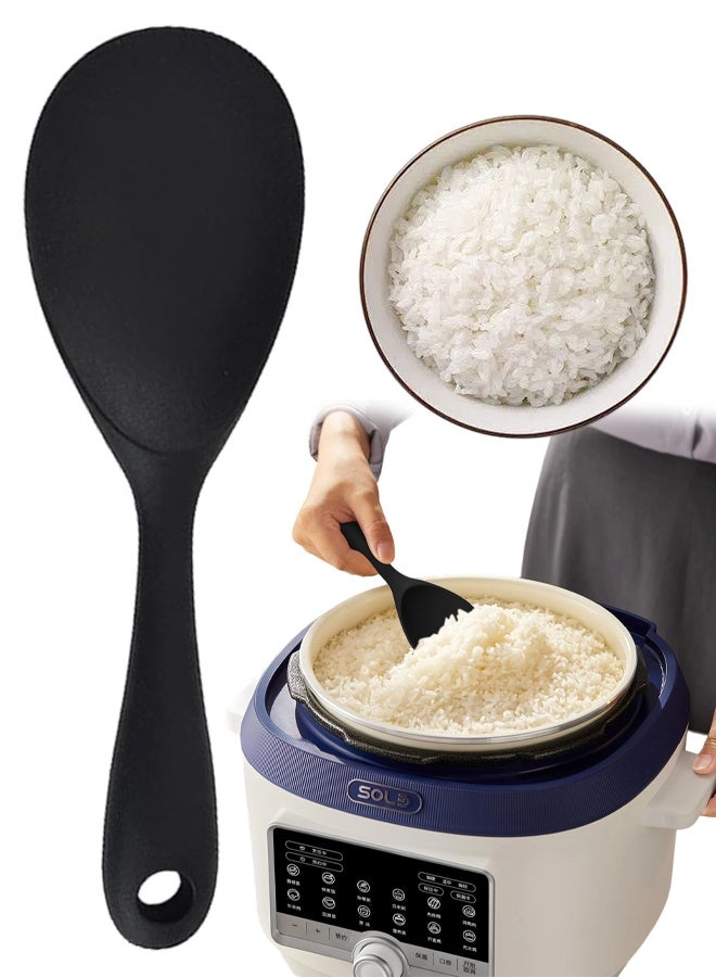 Silicone Non-Stick Rice Paddle, Heat Resistant Spoon for Rice Mashed Potato, Black - Image 1
